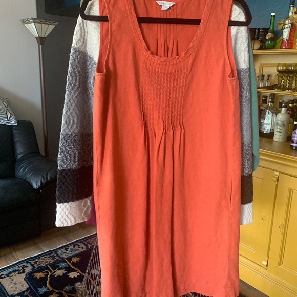 Garnet Hill Women's French Linen Dress in Coral Size 4 - Picture 2 of 4